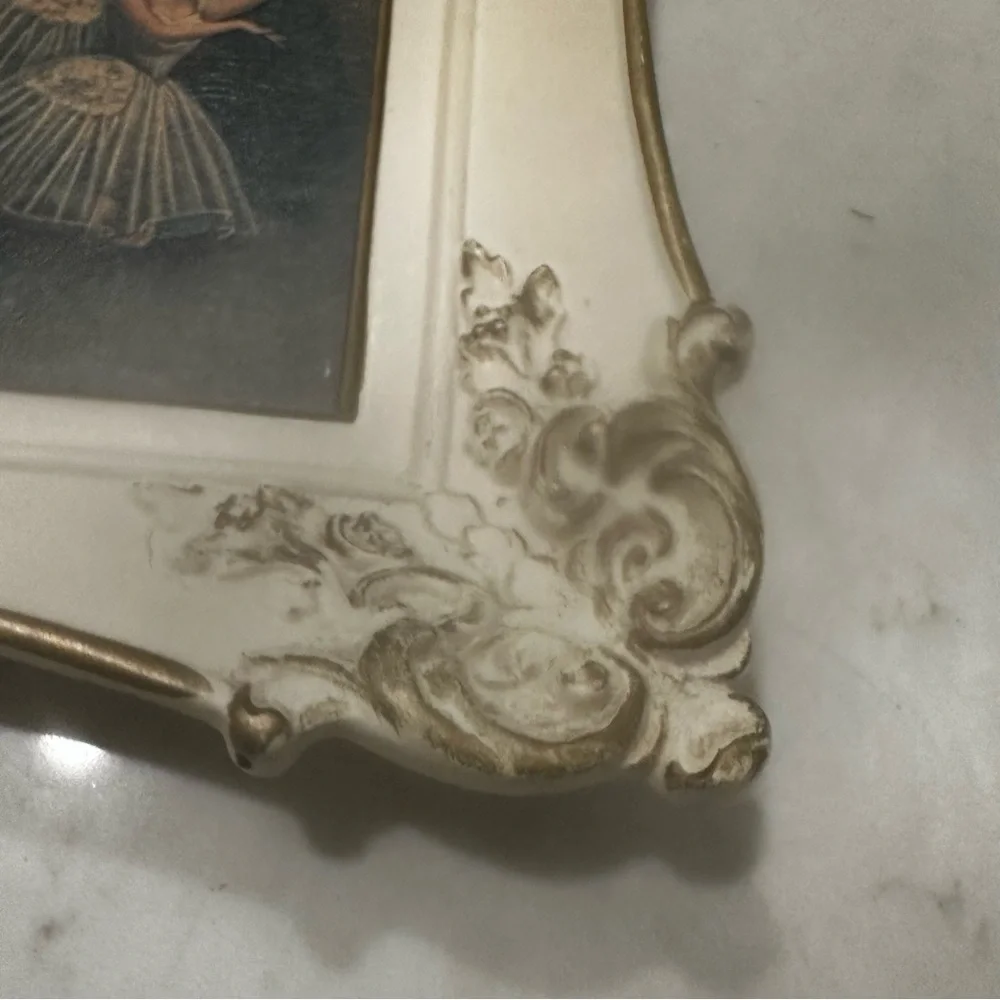 Vintage Ballerina Print Ornate Resin White/Gold Frame Hollywood Regency